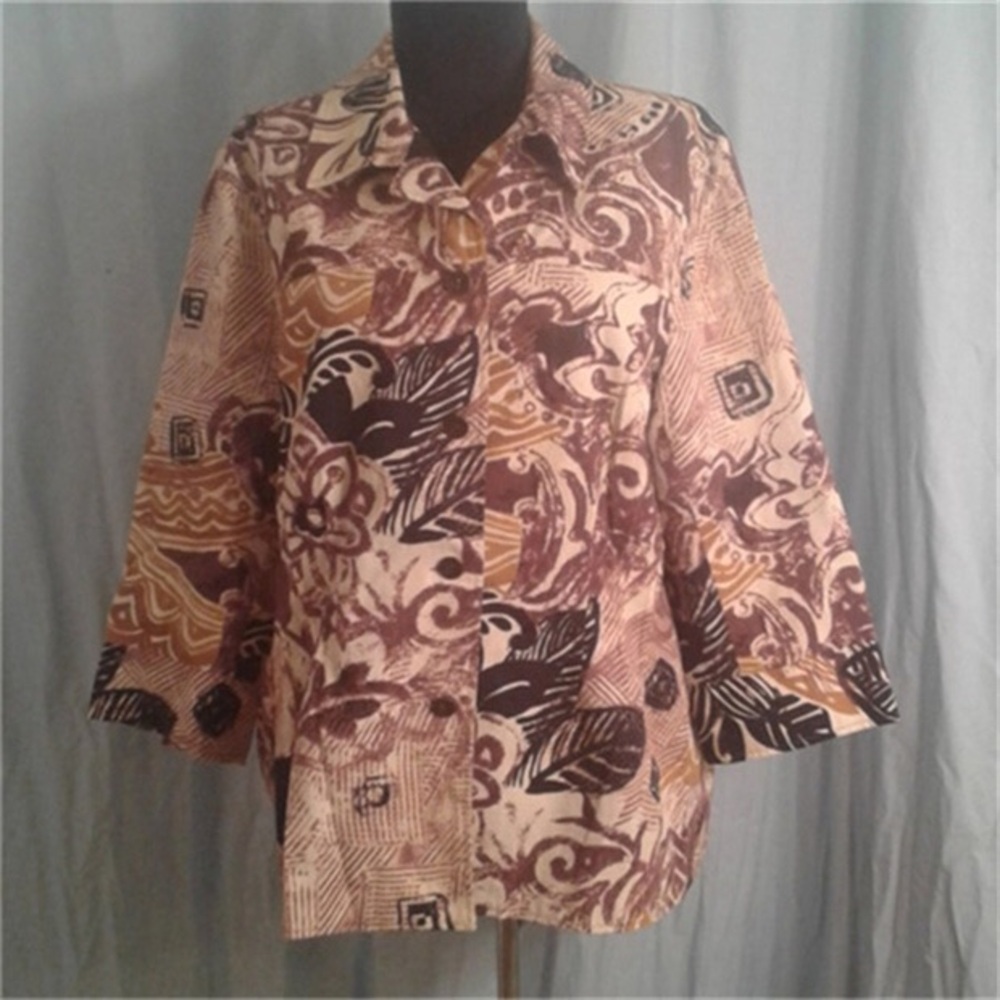 Women's Printed Button-Front Jacket in Beige and Brown